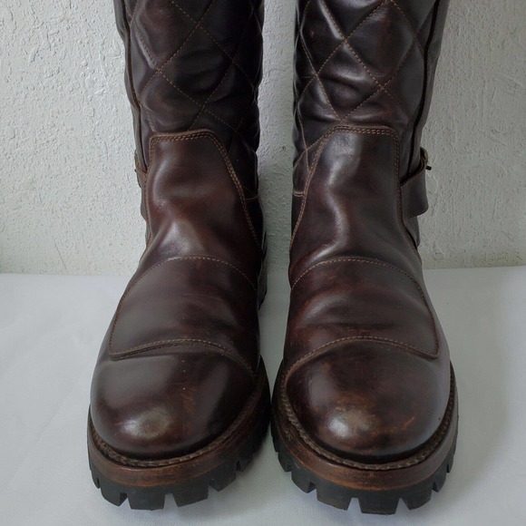 Ralph Lauren Quilted Brown Caruthers Leather Moto Boots Mens Sz 8.5D Italy Made main image 12